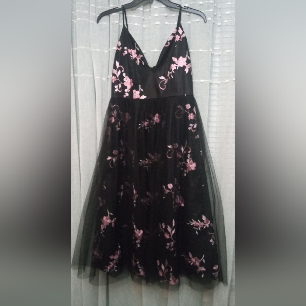 Black dress with pink flowers